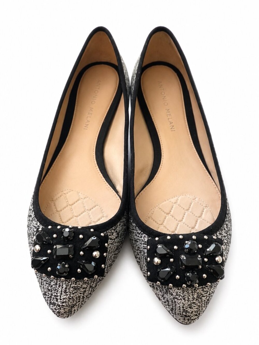 Antonio Melani Edgy Glam Rhinestone Studded Pointy Flats 7.5 Statement Night Out